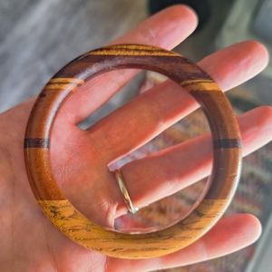 Vtg 70s wood inlay bangle